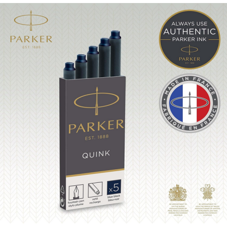 PARKER Quink 5 cartouches longues pour Stylo plume, bleue/noire