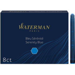 WATERMAN boîte de 8 cartouches longues, couleur Bleu Sérénité effaçabl