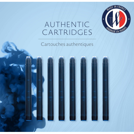 WATERMAN boîte de 8 cartouches longues, couleur Bleu Mystère pour Styl