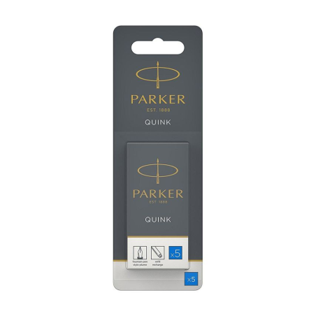 PARKER Quink 5 cartouches longues pour Stylo plume, encre bleue effaça