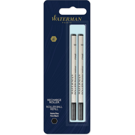 WATERMAN recharge roller, pointe fine, noire, blister X 2