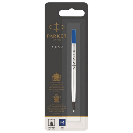 PARKER recharge Stylo Roller, pointe moyenne, bleue, blister X 1
