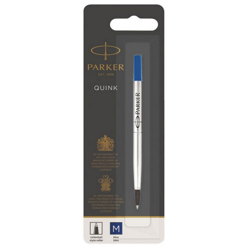 PARKER recharge Stylo Roller, pointe moyenne, bleue, blister X 1