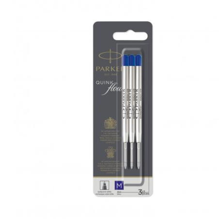 PARKER Recharge pour stylo QUINKflow, M, blister de 3, bleu