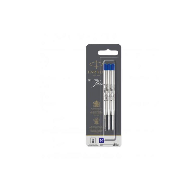 PARKER Recharge pour stylo QUINKflow, M, blister de 3, bleu