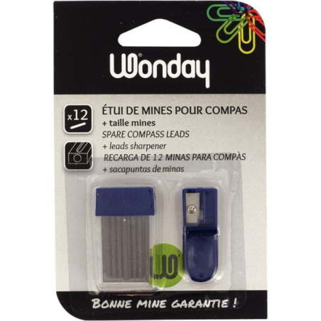WONDAY Blister de 12 mines 2mm pour compas + 1 taille-mine