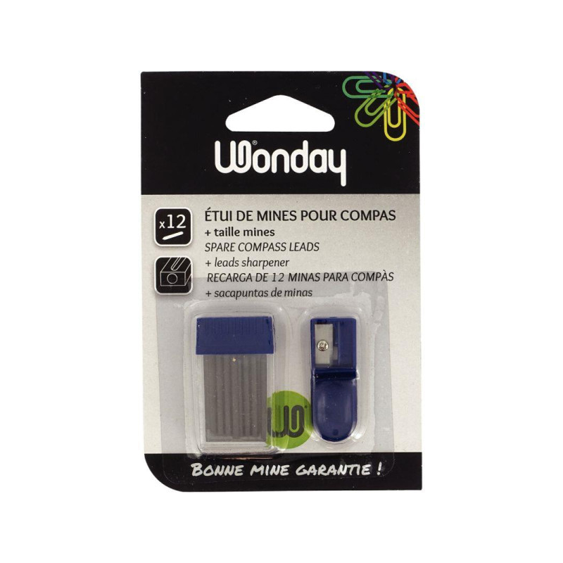WONDAY Blister de 12 mines 2mm pour compas + 1 taille-mine