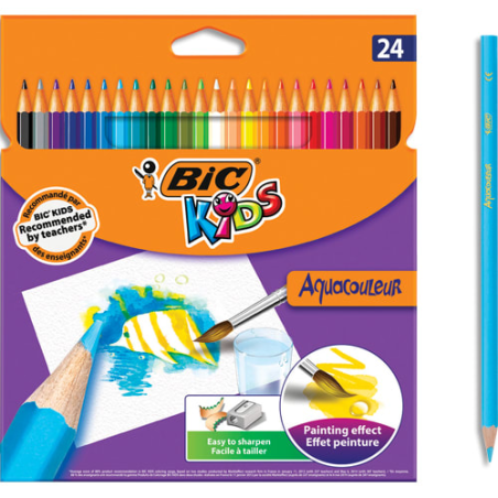 BIC Pochette 24 crayons de couleur aquarellable AQUACOULEUR