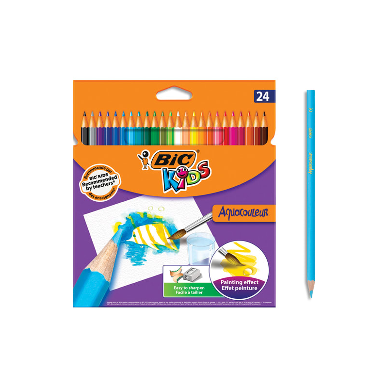 BIC Pochette 24 crayons de couleur aquarellable AQUACOULEUR