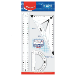 Maped - Kit de traçage 3 pièces : règle 30 cm, équerre 2 en 1, rapport