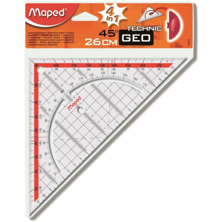 Equerre géométrique - Scolaire - 45° - Hypoténuse 26 cm - Geotechnic -