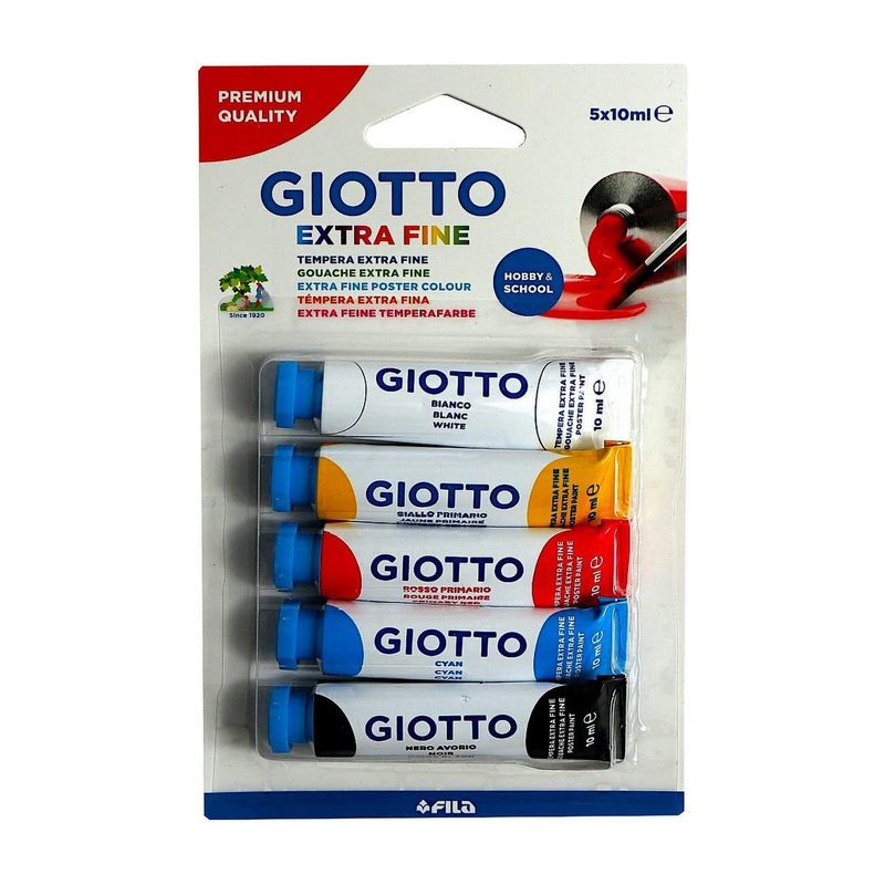 GIOTTO Blister de 5 tubes de gouache 10 ml, coloris assortis primaires