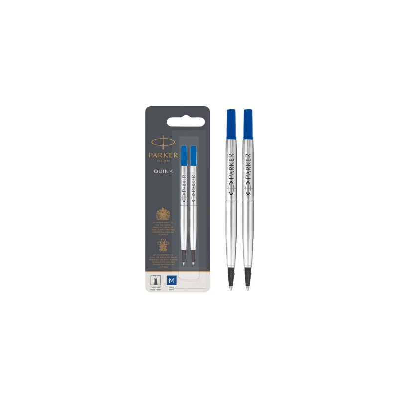PARKER recharge Stylo Roller, pointe moyenne, bleue, blister X 2