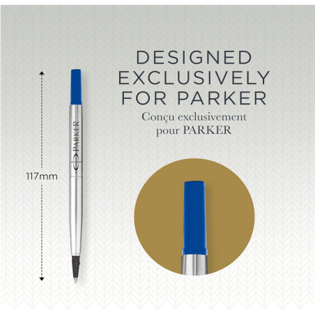 PARKER recharge Stylo Roller, pointe moyenne, bleue, blister X 2