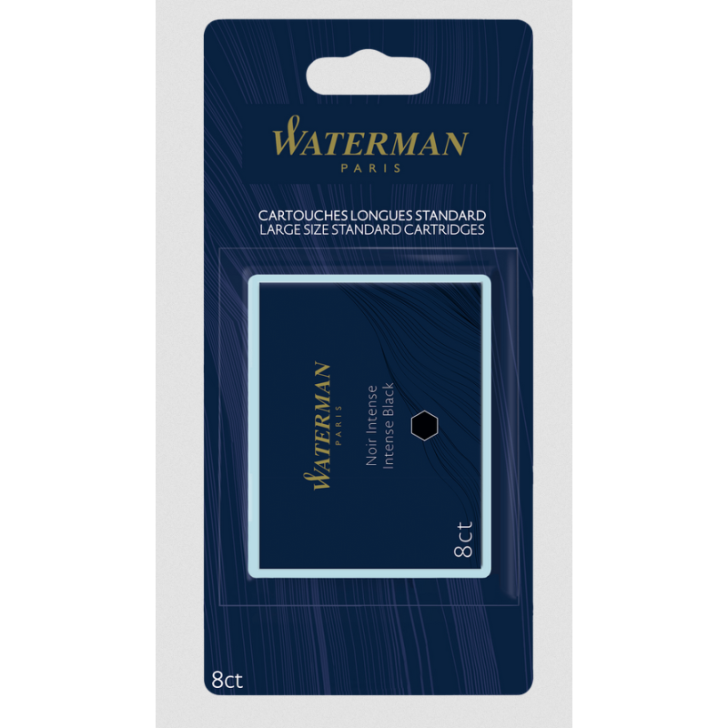 WATERMAN boîte de 8 cartouches longues, couleur Noir intense