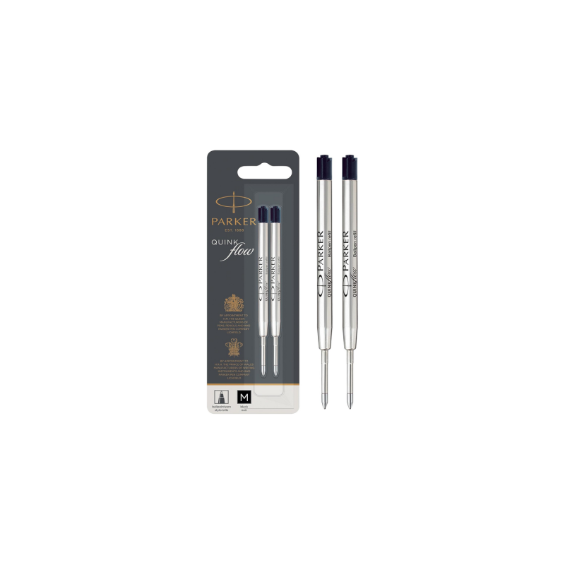 PARKER recharge bille Quinkflow, pointe moyenne, noire, blister X 2