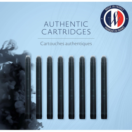 WATERMAN boîte de 8 cartouches longues, couleur Noir intense pour Styl
