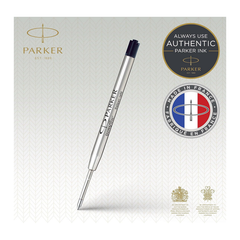PARKER recharge bille Quinkflow, pointe moyenne, noire, blister X 1