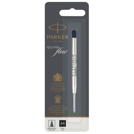 PARKER recharge bille Quinkflow, pointe moyenne, noire, blister X 1